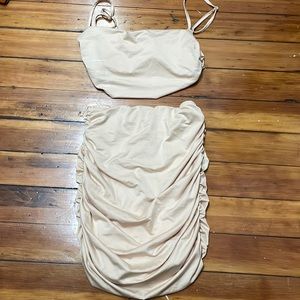 two piece set, tan, ruffle